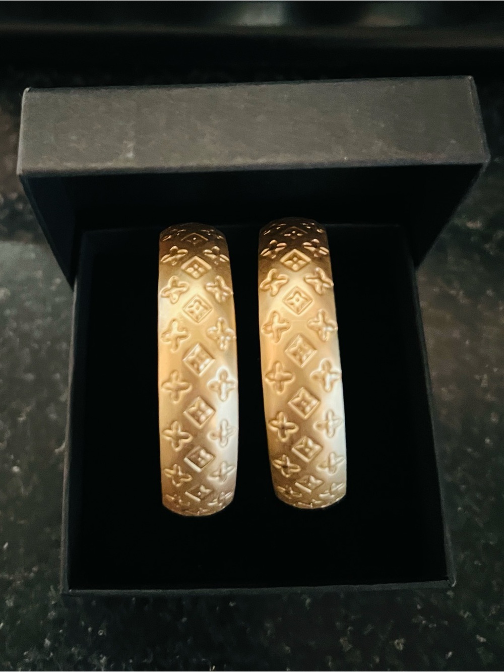 Hoop Earrings Embossed Gold Tone New